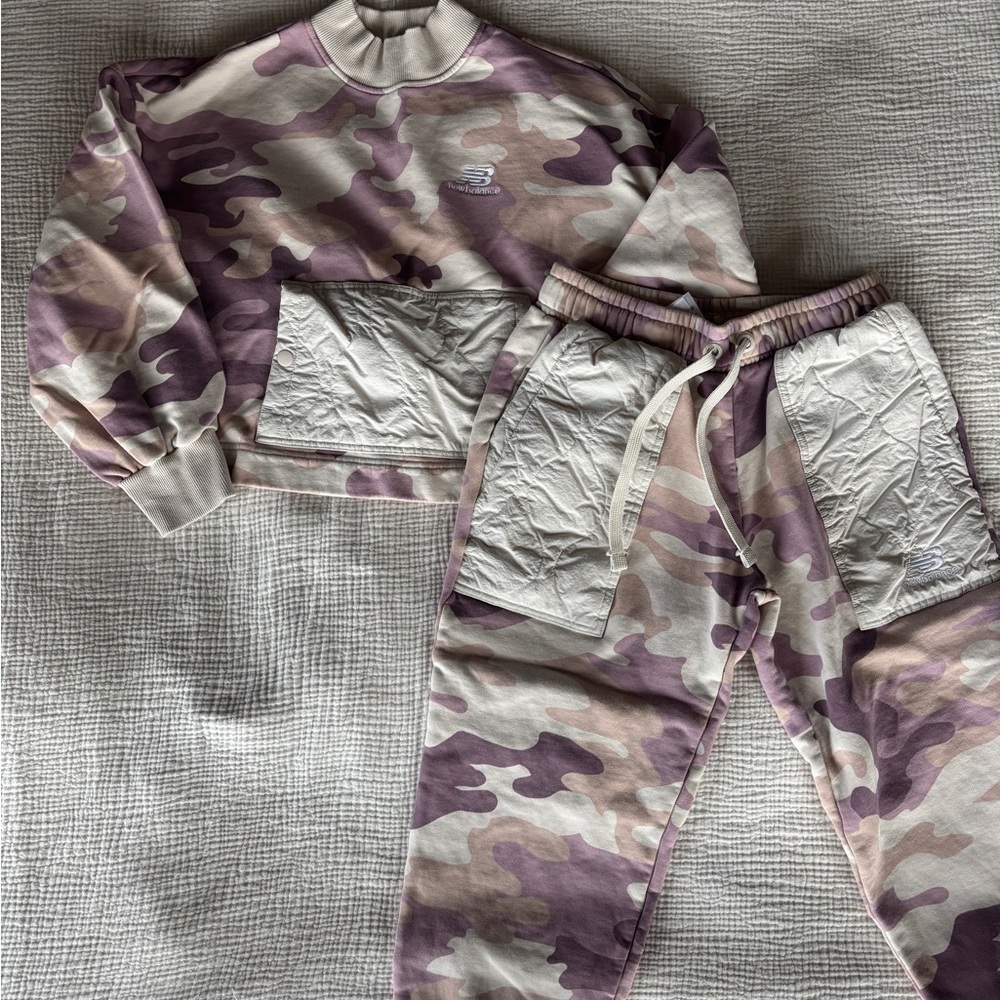 New Balance Camo Track Pants and Sweatshirt Set - Pink and Cream